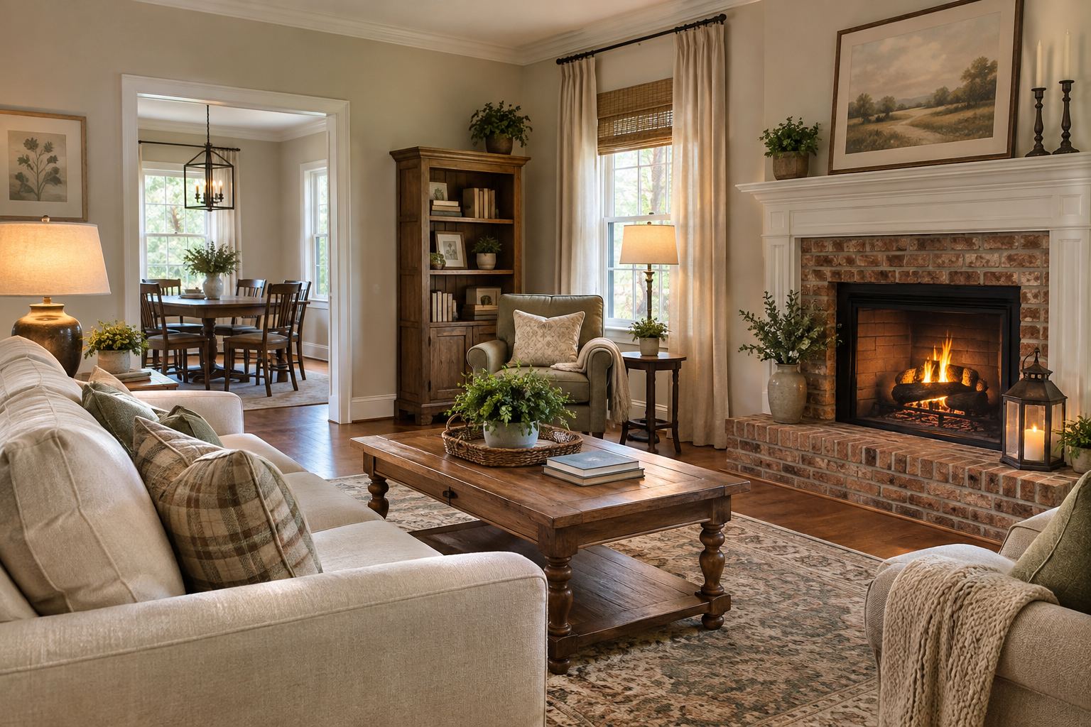 A warm South Georgia living room, illustrative